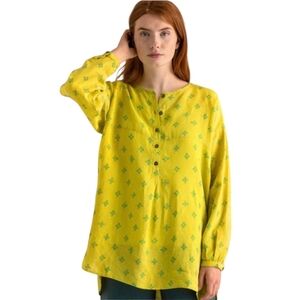 Gundrun Sjoden Cindy Organic Linen Tunic Top In Yellow/Green Size M Lagenlook